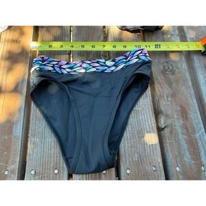 Beautikini Womens Black Iridescent Feather Waistband Bikini Bottoms Size XXS